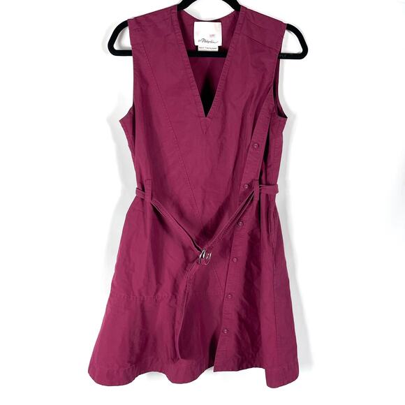 3.1 Phillip Lim Sleeveless V-Neck Belted Mini Dress Burgundy Button Sz 4 - Picture 6 of 14